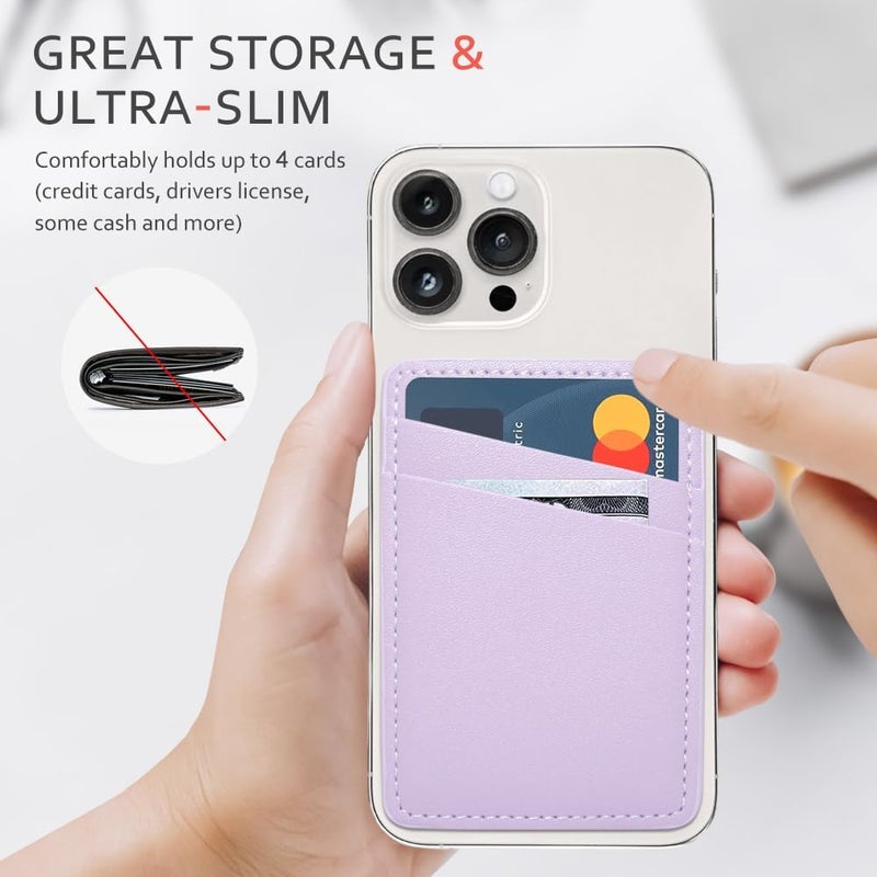 Limvory Phone Wallet Stick On, Leather Phone Card Holder, Credit Card Holder for Phone Case Compatible with iPhone, Samsung and Android - White, Purple - Image 5